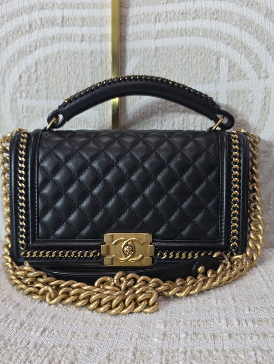 CHANEL Handbags - CHANEL Black Quilted Shoulder & Top Handle Bag with Gold Hardware